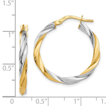 14K Yellow & Rhodium Twisted Hoop Earrings