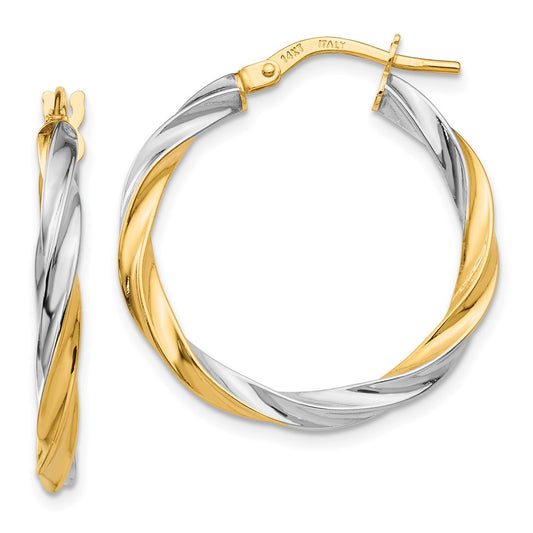 14K Yellow & Rhodium Twisted Hoop Earrings