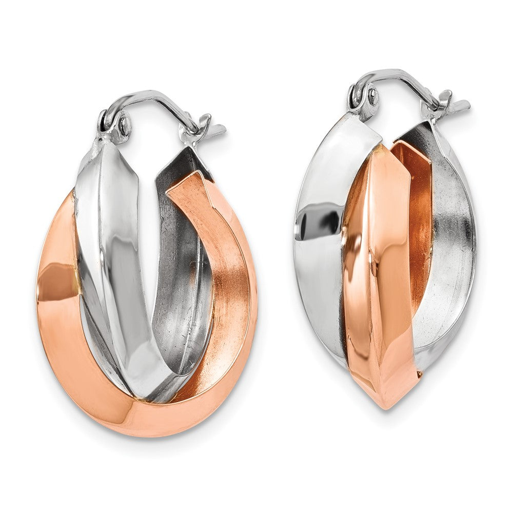 14K Two-Tone Rose And White Gold Polished Oval Hoop Earrings