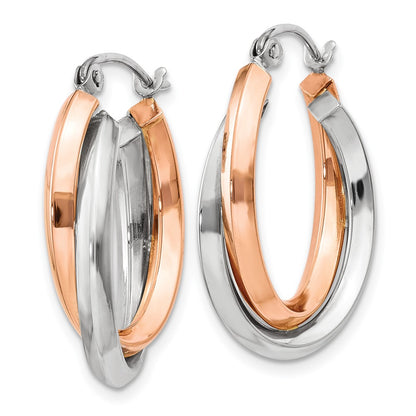 14K Two-Tone Rose And White Gold Polished Oval Tube Hoop Earrings