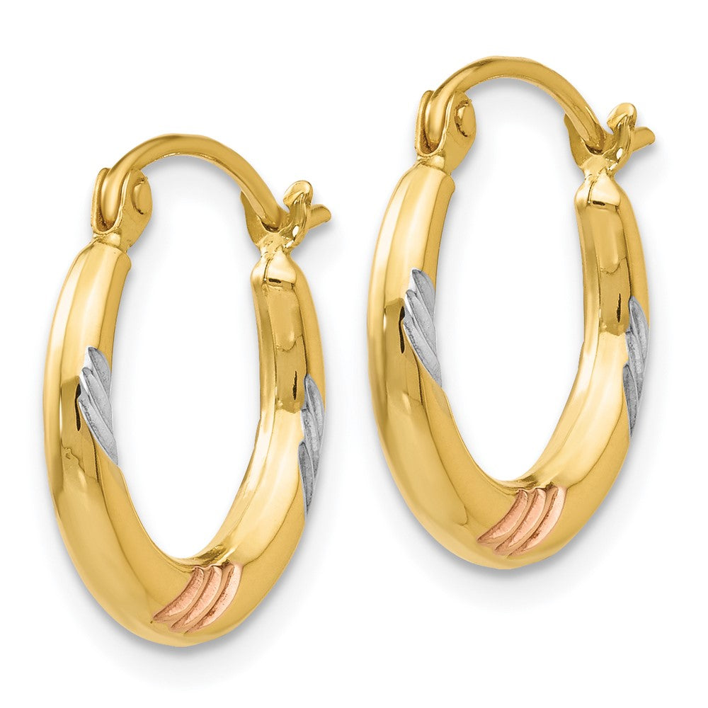 14K Yellow & Rhodium White Rose Polished Textured Hoop Earrings