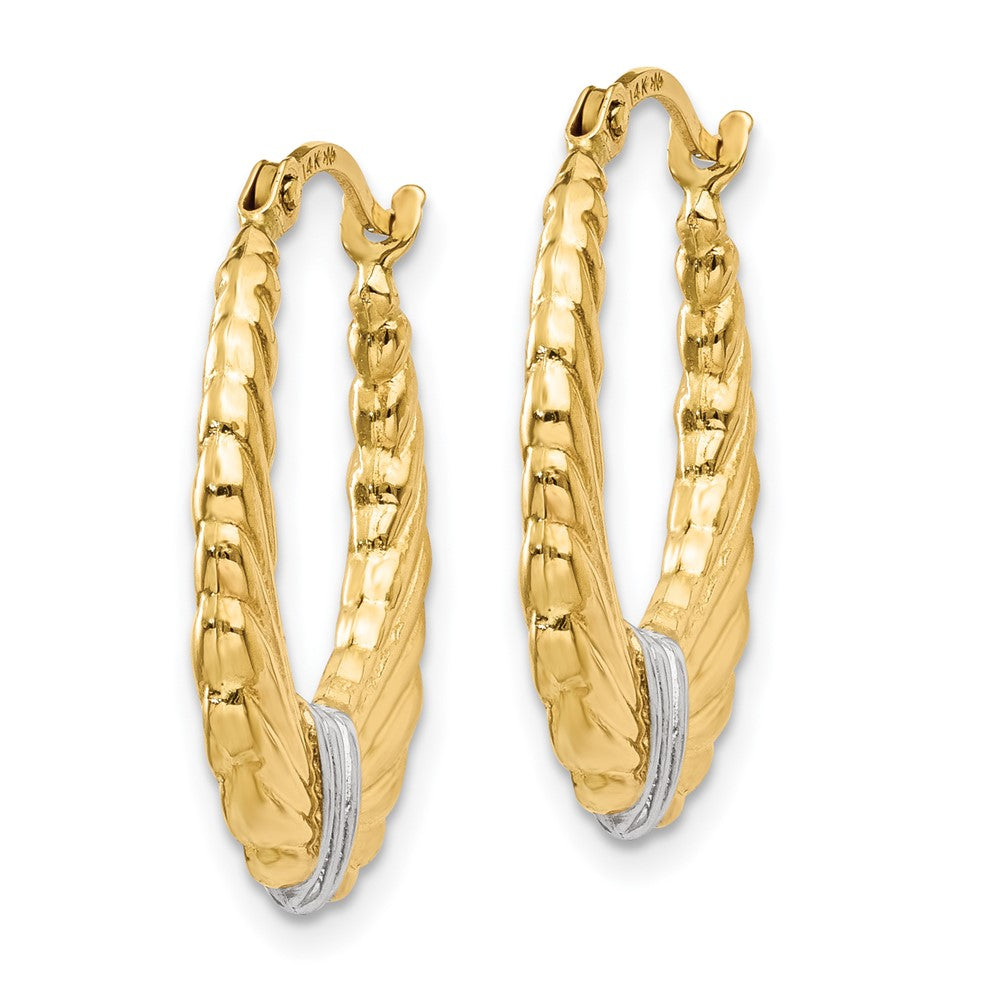14K Yellow & Rhodium Polished And Textured Hoop Earrings