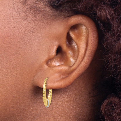 14K Yellow & Rhodium Polished And Textured Hoop Earrings