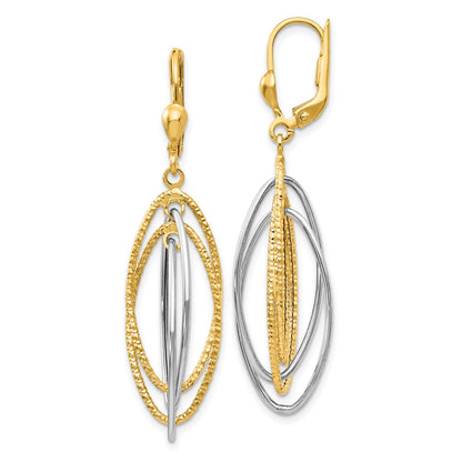 14K Two-Tone Textured And Polished Dangle Leverback Earrings