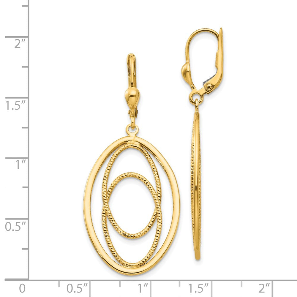 14K Yellow Gold Textured And Polished Dangle Leverback Earrings
