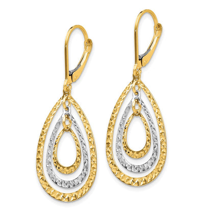 14K Two-Tone Diamond Cut Leverback Earrings
