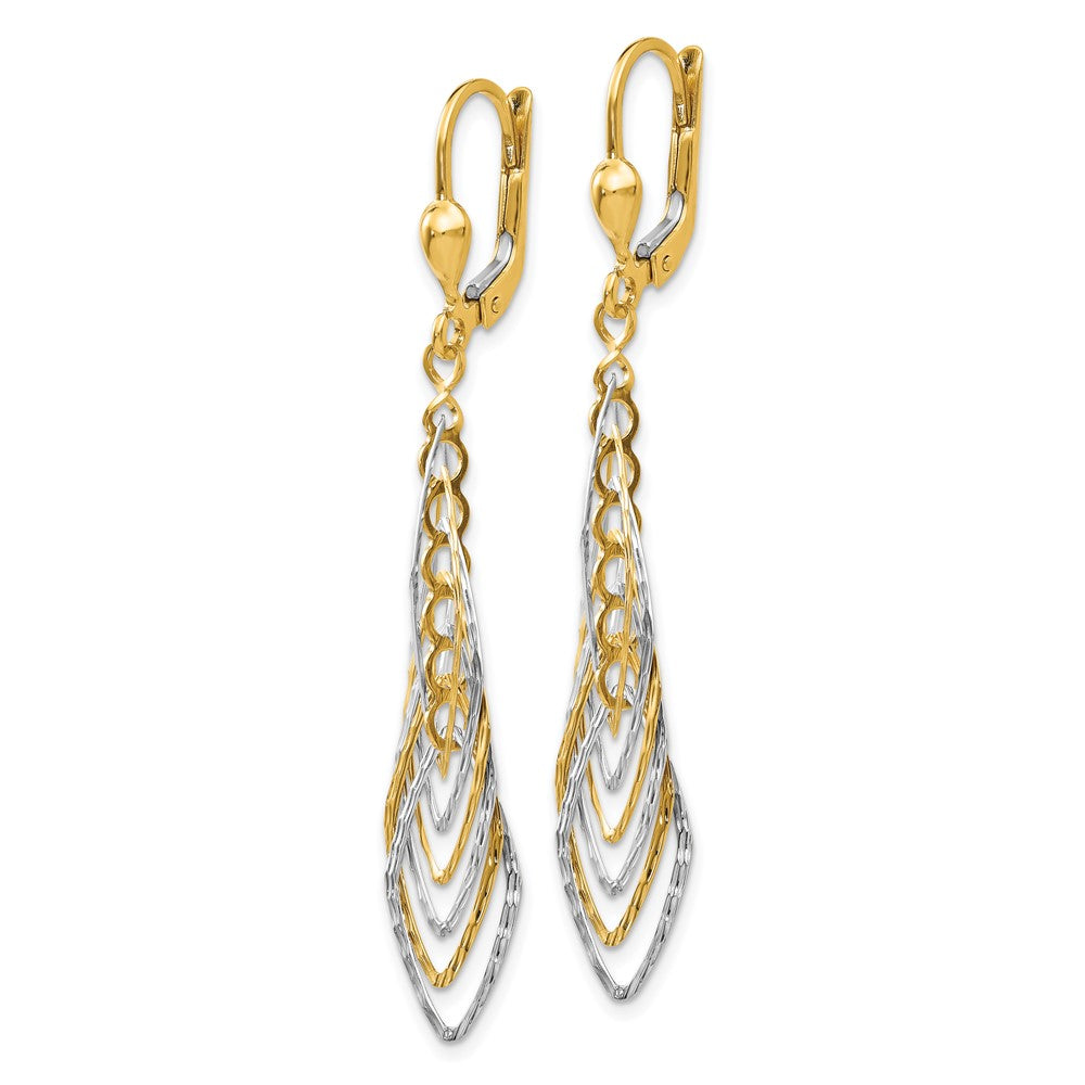 14K Two-Tone Polished Diamond-Cut Dangle Leverback Earrings