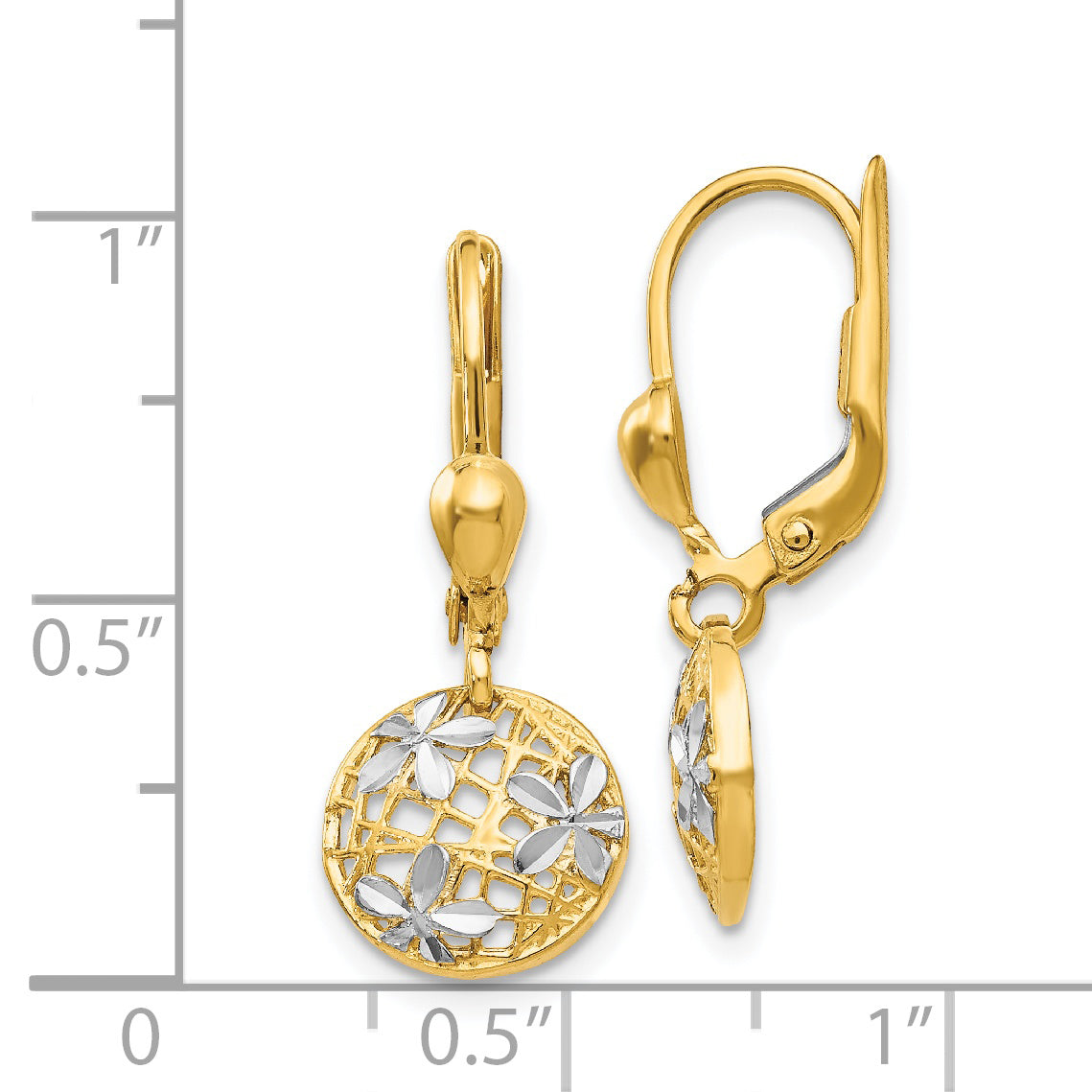 14K Yellow & Rhodium And Polished Diamond-Cut Dangle Leverback Earrings