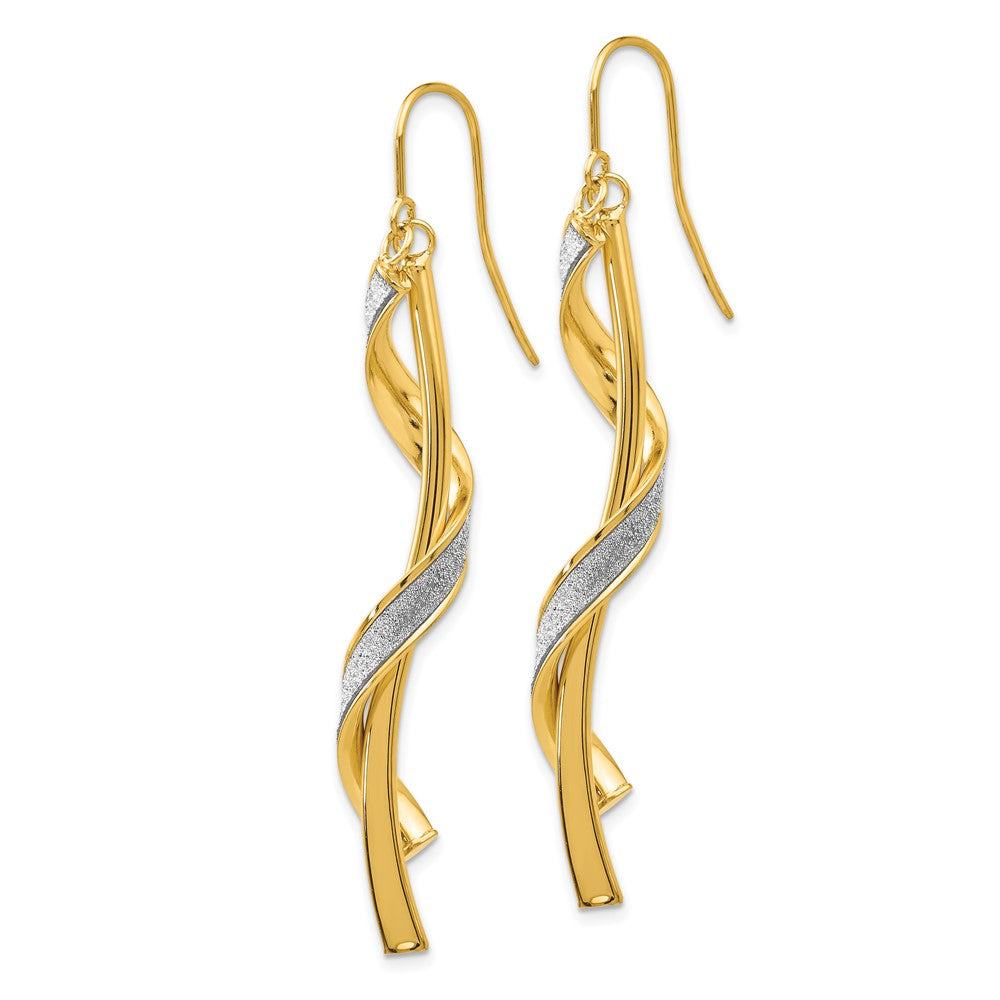 14K Yellow Gold Polished Glitter Infused Spiral Dangle Earrings