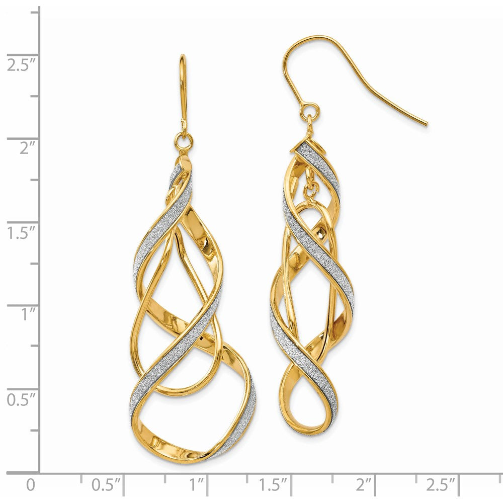 14K Yellow Gold Polished Glitter Infused Spiral Dangle Earrings