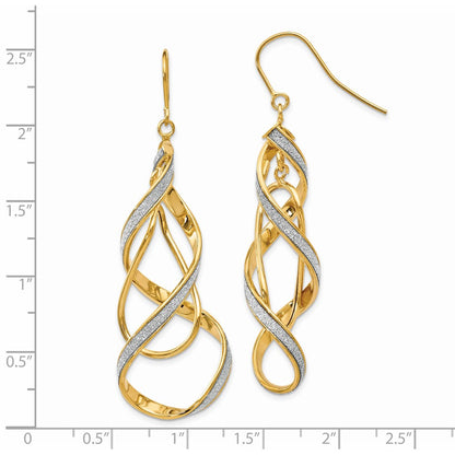 14K Yellow Gold Polished Glitter Infused Spiral Dangle Earrings