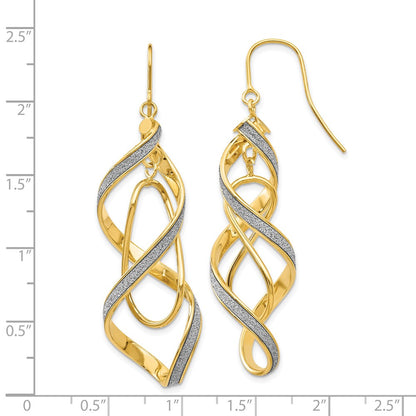 14K Yellow Gold Polished Glitter Infused Spiral Dangle Earrings