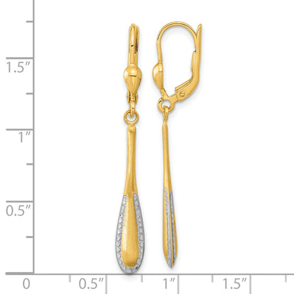 14K Yellow & Rhodium Rhodium-Plated Diamond-Cut Satin Drop Leverback Earrings