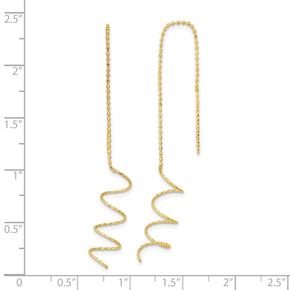 14K Yellow Gold Polished Diamond-Cut Spiral Threader Earrings