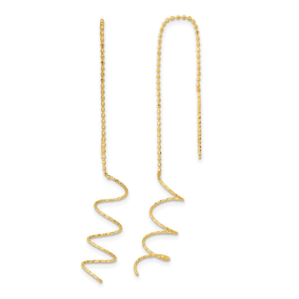 14K Yellow Gold Polished Diamond-Cut Spiral Threader Earrings