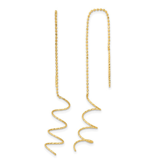 14K Yellow Gold Polished Diamond-Cut Spiral Threader Earrings