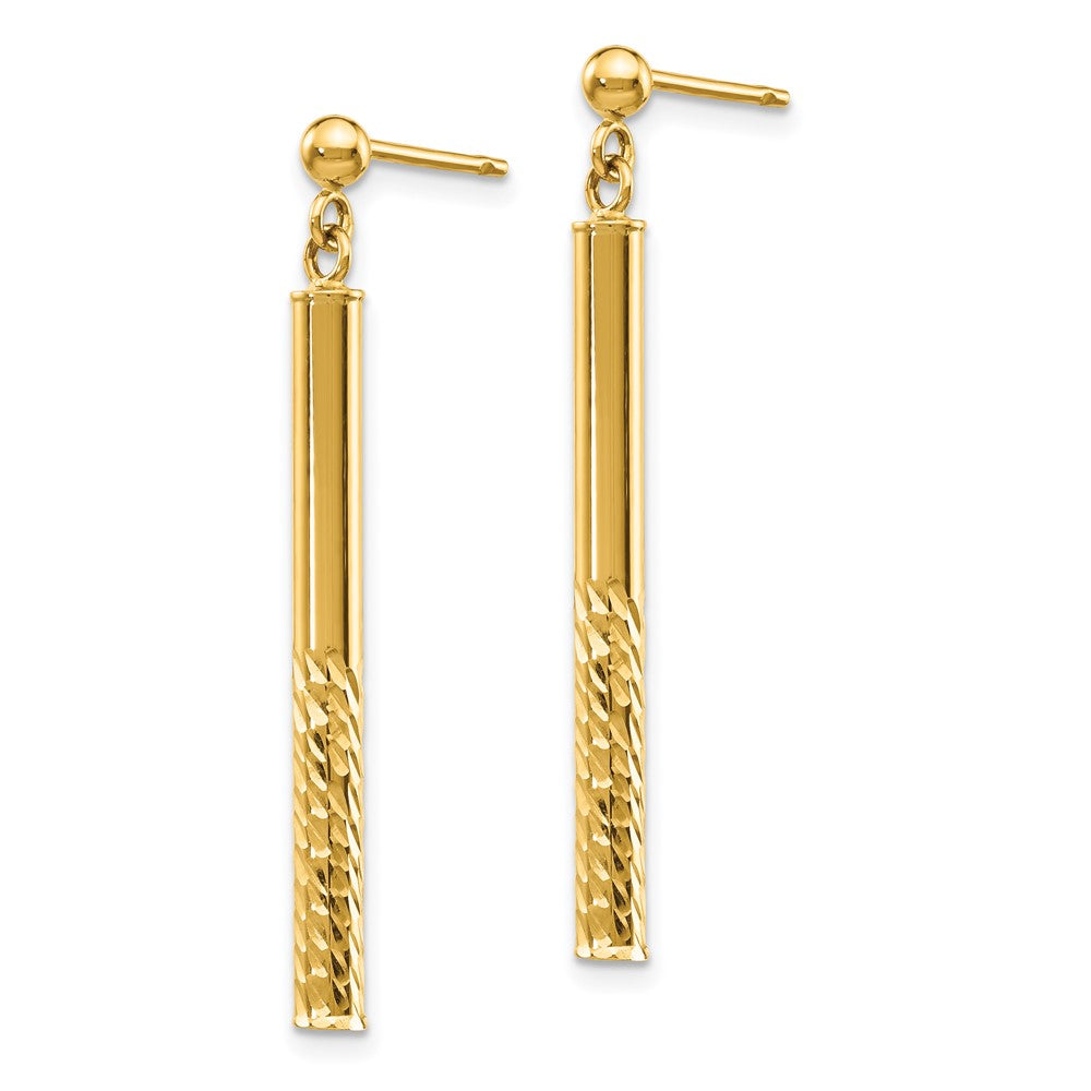 14K Yellow Gold Polished And Diamond-Cut Bar Dangle Post Earrings