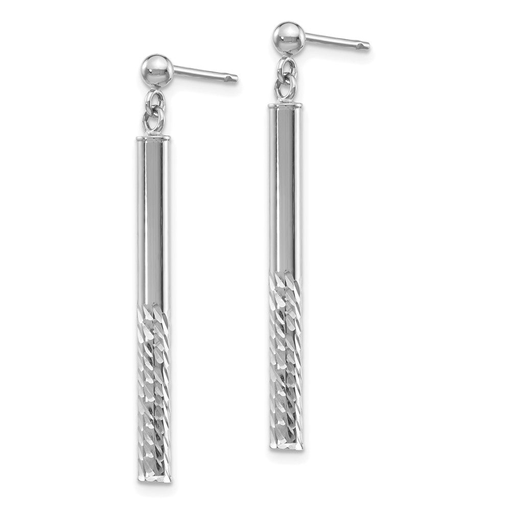 14K White Gold Polished And Diamond-Cut Bar Dangle Post Earrings