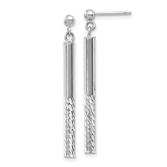 14K White Gold Polished And Diamond-Cut Bar Dangle Post Earrings