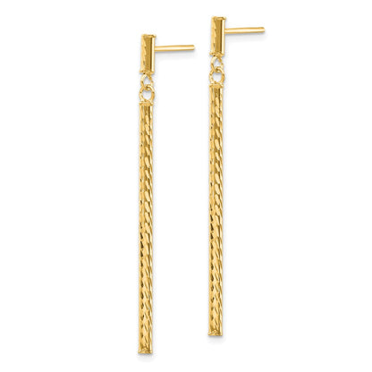 14K Yellow Gold Polished And Diamond-Cut Bar Dangle Post Earrings