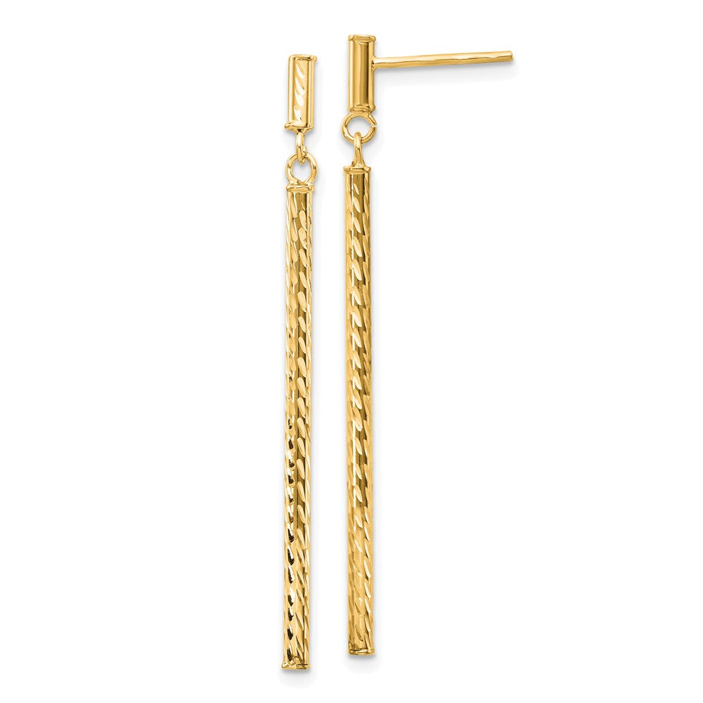 14K Yellow Gold Polished And Diamond-Cut Bar Dangle Post Earrings