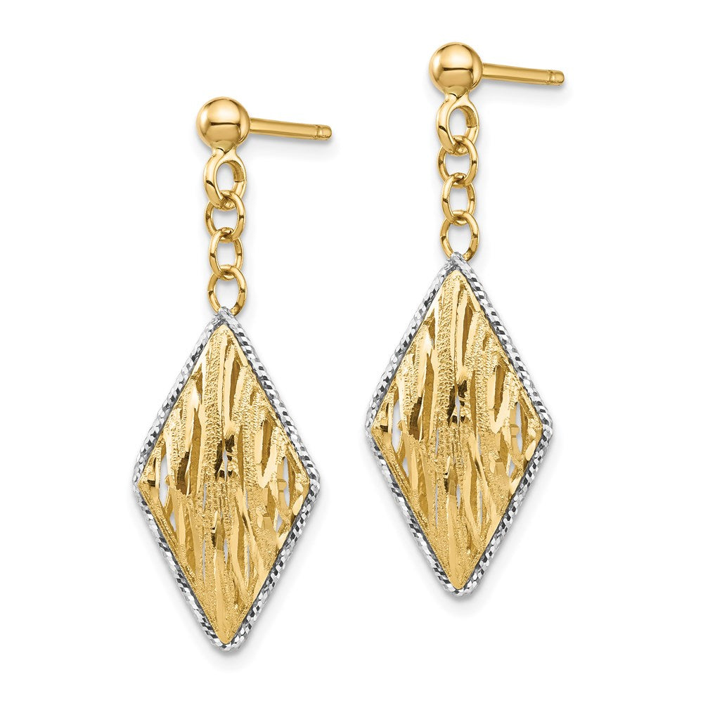 14K Yellow & Rhodium White Polished D/C Dangle Post Earrings
