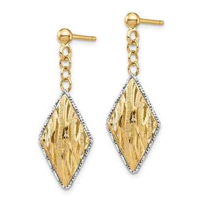 14K Yellow & Rhodium White Polished D/C Dangle Post Earrings