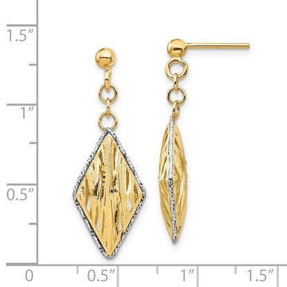 14K Yellow & Rhodium White Polished D/C Dangle Post Earrings