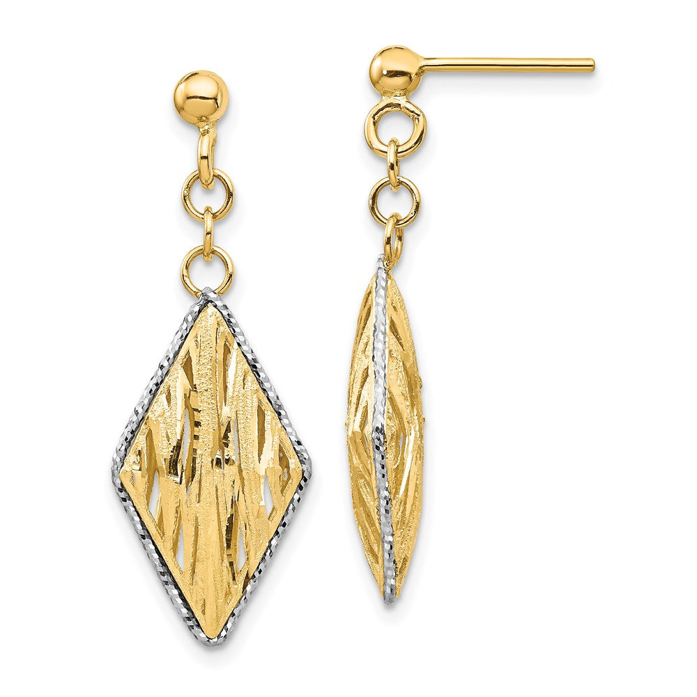 14K Yellow & Rhodium White Polished D/C Dangle Post Earrings