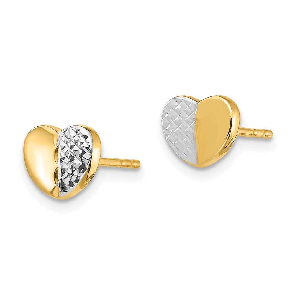 14K Yellow & Rhodium Diamond-Cut Heart Post Earrings