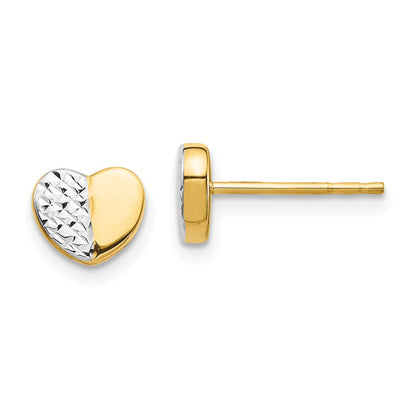 14K Yellow & Rhodium Diamond-Cut Heart Post Earrings