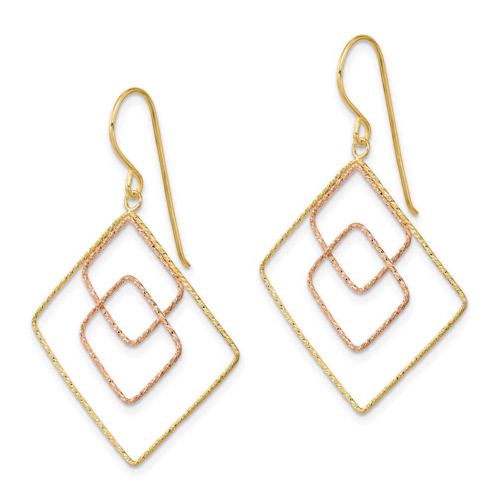 14K Two-Tone Diamond-Cut Graduated Square Shepherd Hook Earrings