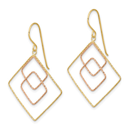 14K Two-Tone Diamond-Cut Graduated Square Shepherd Hook Earrings