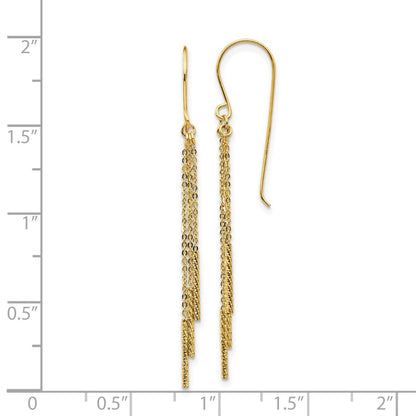 14K Yellow Gold Polished Diamond-Cut Chain And Bar Shepherd Hook Earrings