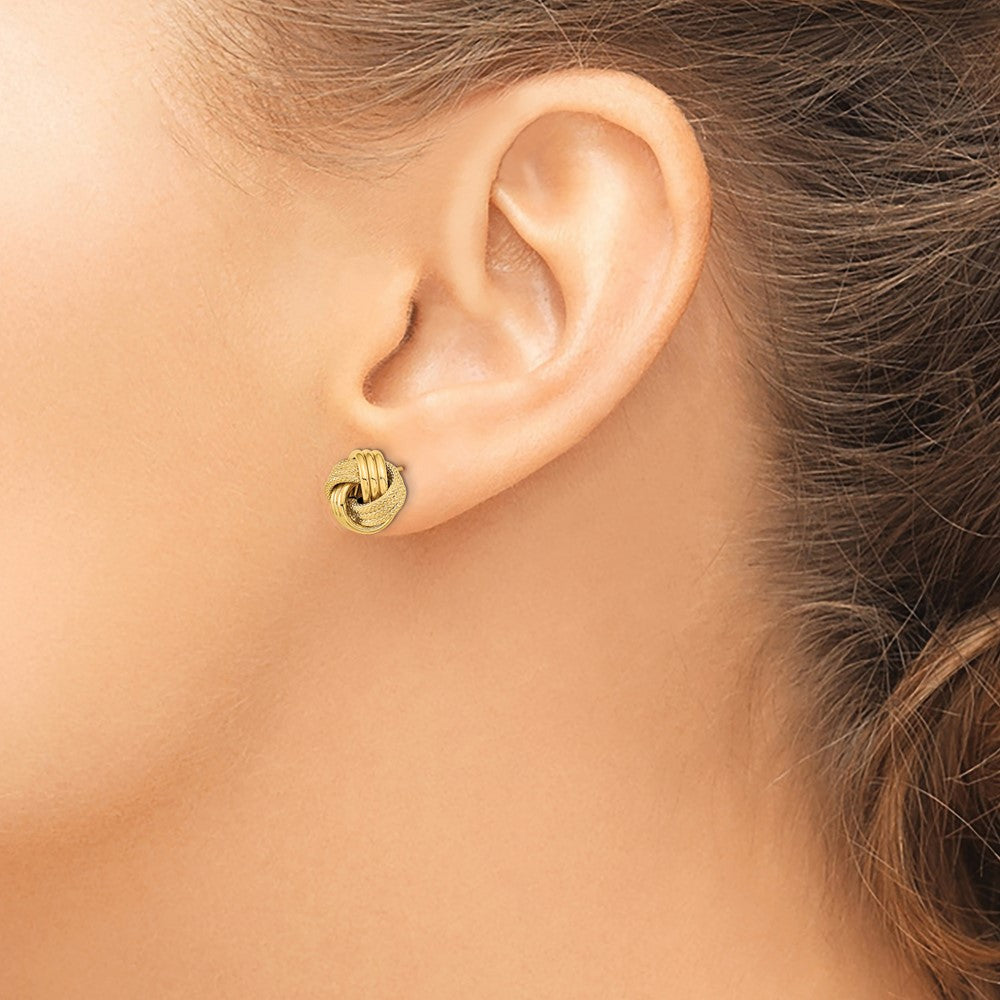 14K Yellow Gold Polished Textured Triple Love Knot Post Earrings