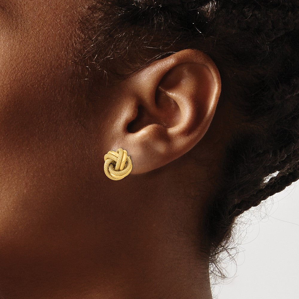 14K Yellow Gold Polished Textured Double Love Knot Post Earrings