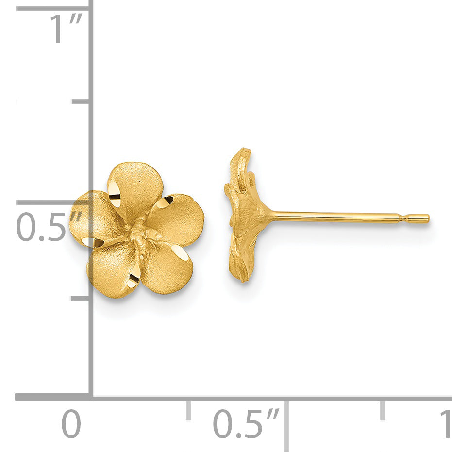 14K Yellow Gold Satin Diamond-Cut Plumeria Post Earrings