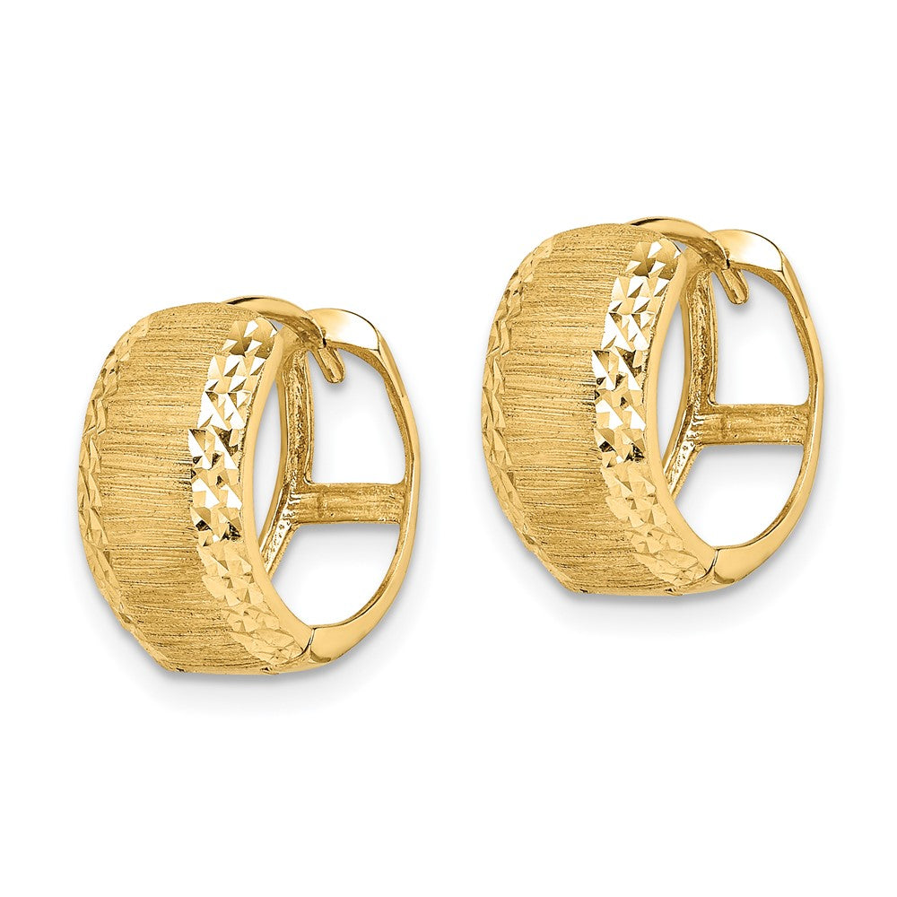 14K Yellow Gold D/C And Textured Hoop Earrings