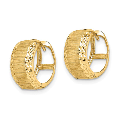 14K Yellow Gold D/C And Textured Hoop Earrings