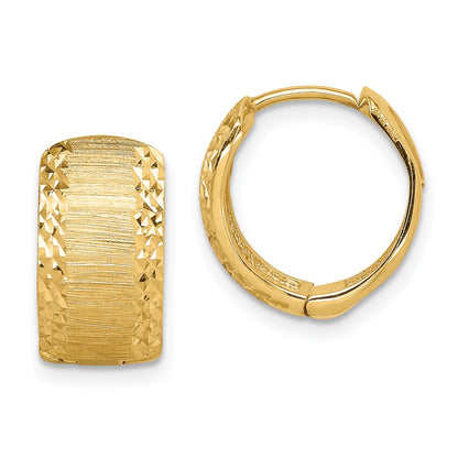 14K Yellow Gold D/C And Textured Hoop Earrings