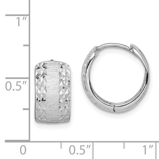 14K White Gold D/C Textured Hoop Earrings