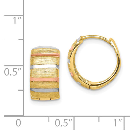 14K Yellow & Rhodium With White Rose Hoop Earrings