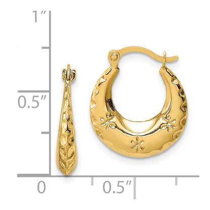 14K Yellow Gold Textured Stamped Hoop Earrings