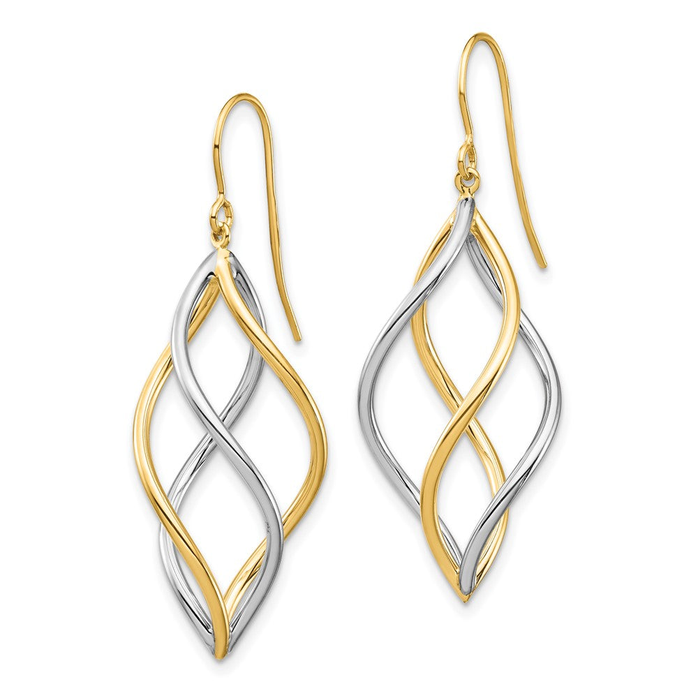 14K Two-Tone Twisted Polished Dangle Shepherd Hook Earrings