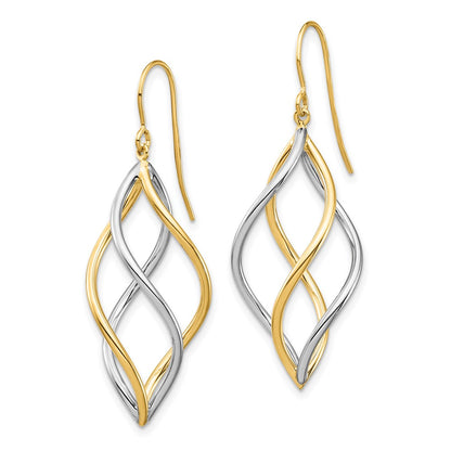 14K Two-Tone Twisted Polished Dangle Shepherd Hook Earrings