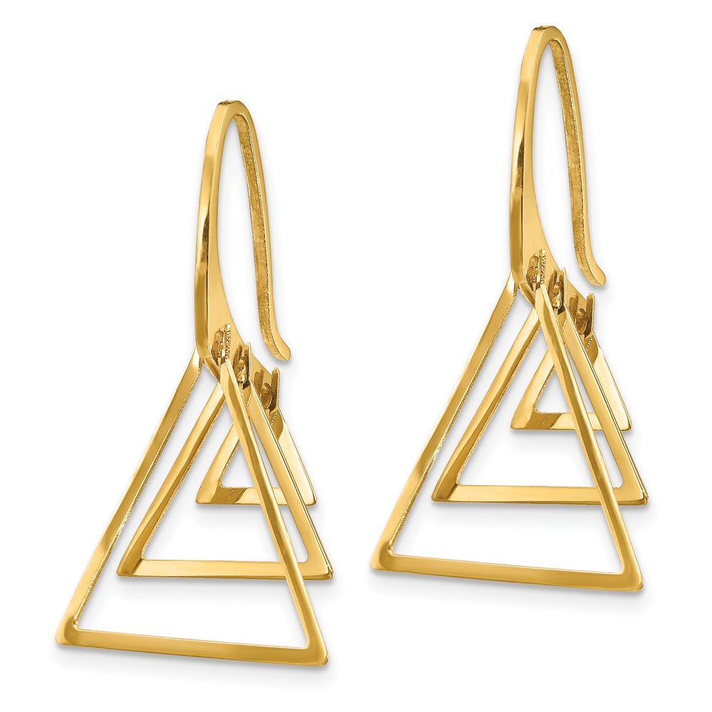 14K Yellow Gold Triple Triangle Dangle Earrings