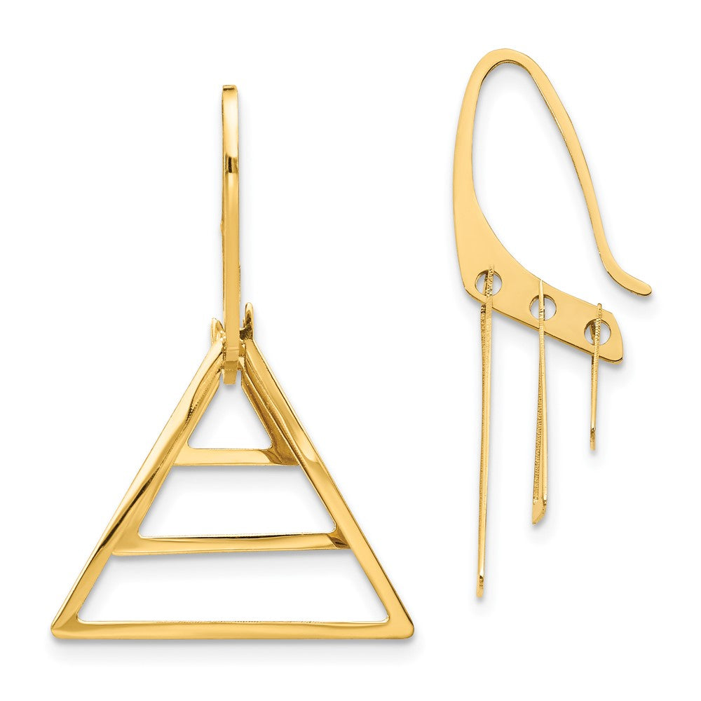 14K Yellow Gold Triple Triangle Dangle Earrings