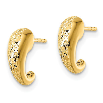 14K Yellow Gold Polished Diamond-Cut Hollow J-Hoop Post Earrings