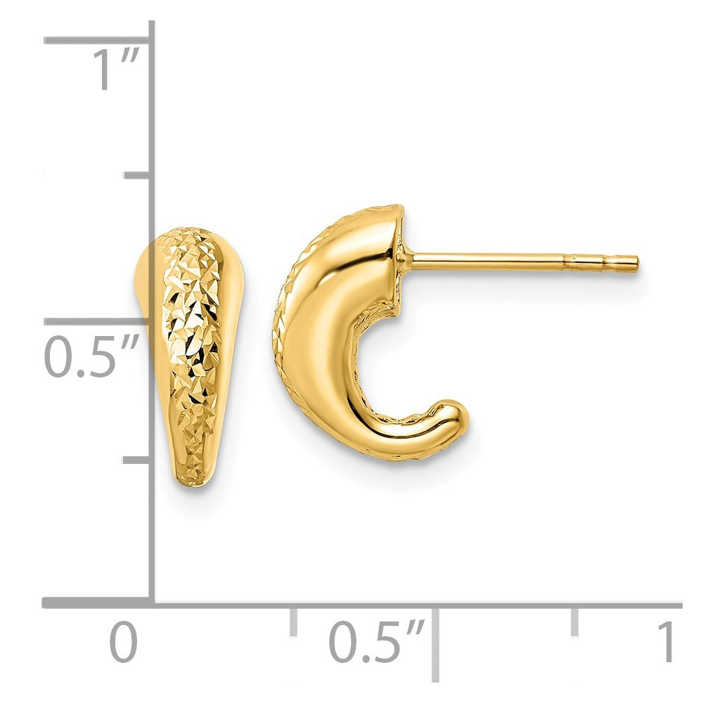 14K Yellow Gold Polished Diamond-Cut Hollow J-Hoop Post Earrings