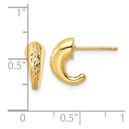 14K Yellow Gold Polished Diamond-Cut Hollow J-Hoop Post Earrings